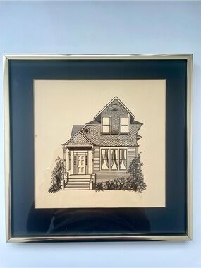 Original Framed Art Sketch Drawing San Francisco Old Victorian House MCM Jackie
